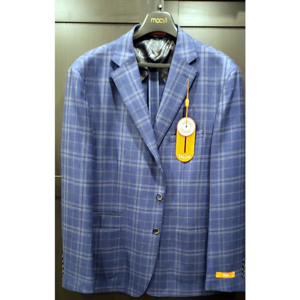 Tallia Men's Slim-Fit Navy Plaid Sport Coat 48R